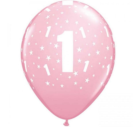 1 Års lyserød ballon Partydeluxe.