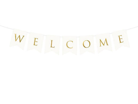 Welcome banner, hvid-Partydeluxe