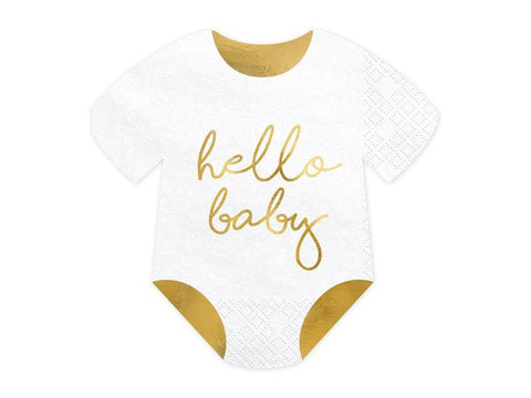 Hello Baby servietter hvid/guld-Partydeluxe