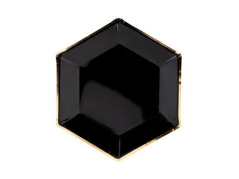 Paptallerken Guldkant sort/guld-Partydeluxe