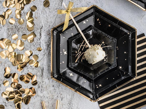 Paptallerken Guldkant sort/guld-Partydeluxe